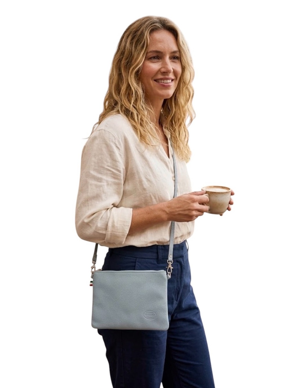 Light Blue Pebbled Leather Crossbody Bag